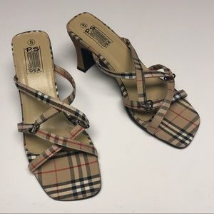 PS Studio USA Tan/Brown Plaid Mules Size 8